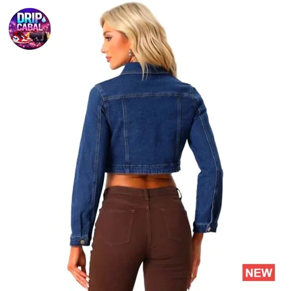 Denim Jacket Cropped Classic Casual Long Sleeve Button Down Y2K Chic
